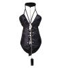 NaRHbrg Sexy Women's Plus Size Lingerie PVC Leather Halter Neck One Piece Teddy Bodysuit Leotard Catsuit Clubwear Black view 4