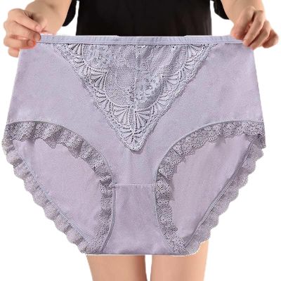 65-150kg Extra Large Plus Size Panties Lace Sexy Underwear Women's High Waist Ultrathin Breathable Triangle Shorts (Color : Gray, Size : 5XL)