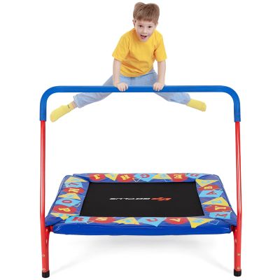 Goplus 36 Square Toddler Trampoline, Foldable Mini Trampoline for Kids, Indoor Outdoor Fitness Rebounder with Foam Covered Handle & Safety Padded Cover, Gift for Boys and Girls, Max Load 330LBS