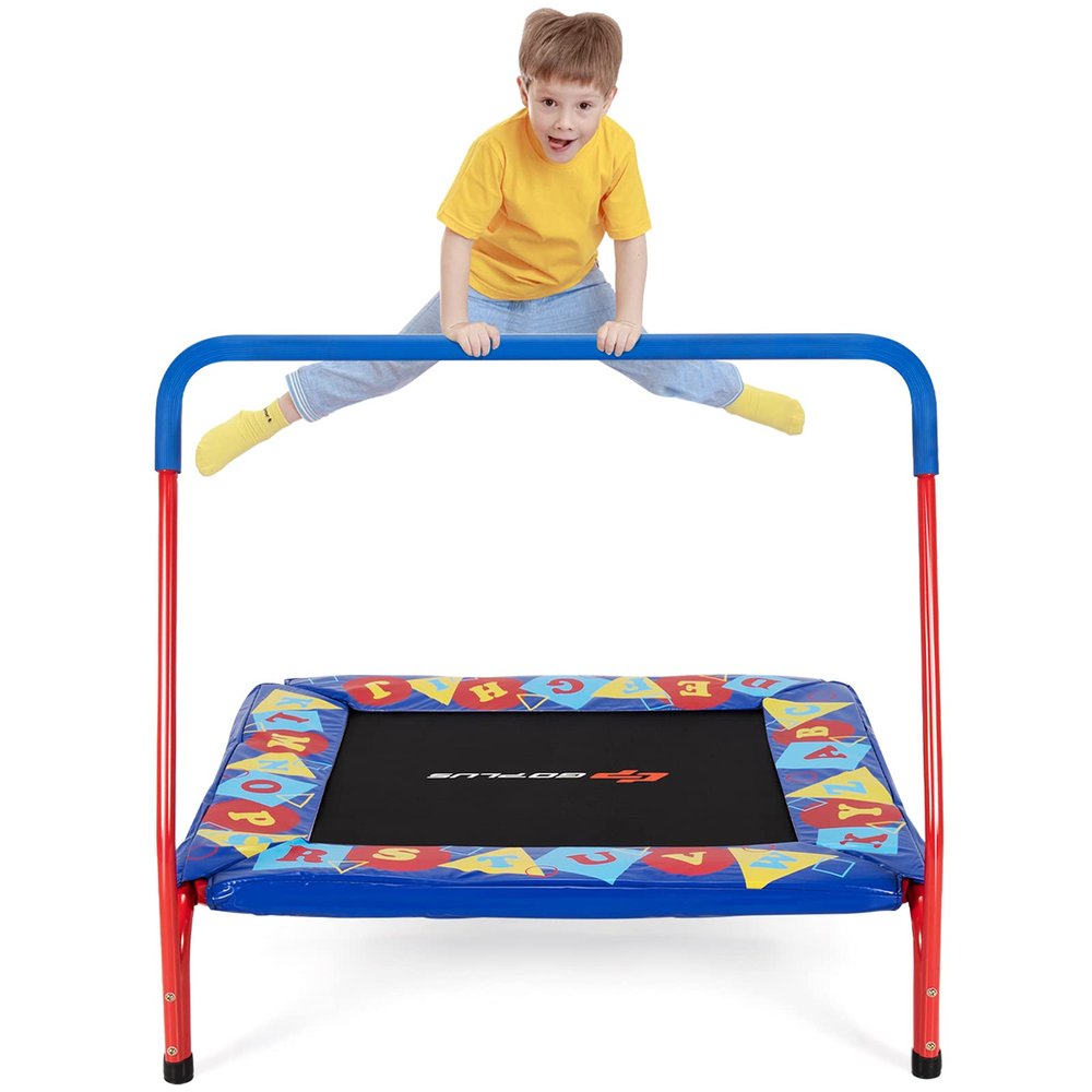 Goplus 36 Square Toddler Trampoline, Foldable Mini Trampoline for Kids, Indoor Outdoor Fitness Rebounder with Foam Covered Handle & Safety Padded Cover, Gift for Boys and Girls, Max Load 330LBS
