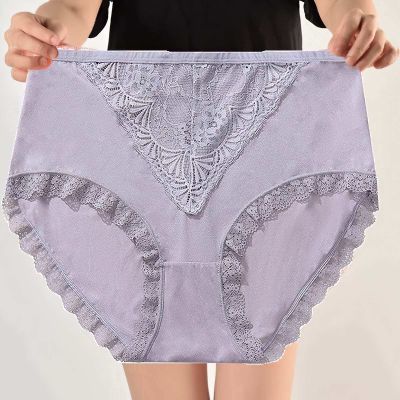 65-150kg Extra Large Plus Size Panties Lace Sexy Underwear Women's High Waist Ultrathin Breathable Triangle Shorts (Color : Gray, Size : 4XL)