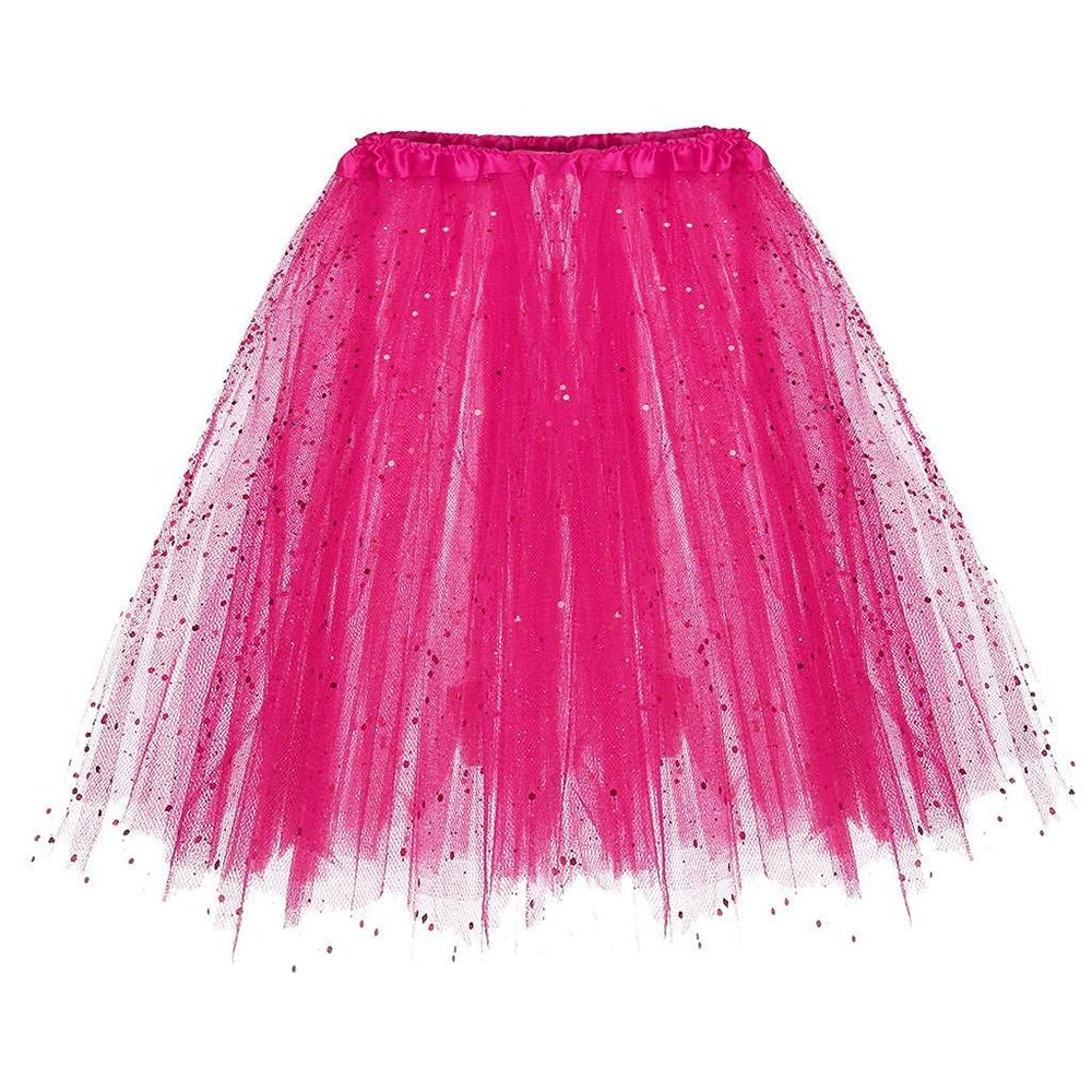 LIXIAO Women's Tulle Tutu Skirt 3 Layered Party Dance Running Elastic Tutu Skirts Well Made Paillette Halloween Costume