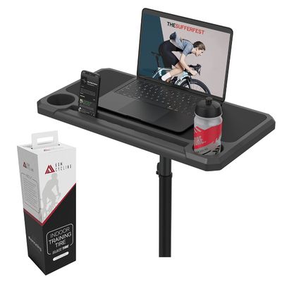 KOM Cycling Media Display Cycling Desk Bike Trainer Table and Indoor Road Bike Trainer Tire Bundle Set