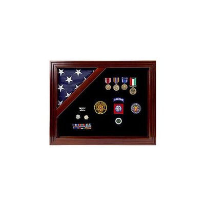American Corner Flag and Medal Display case, Fit 3 x 5 Flag or Fit 3 x 5 Casket Flag.