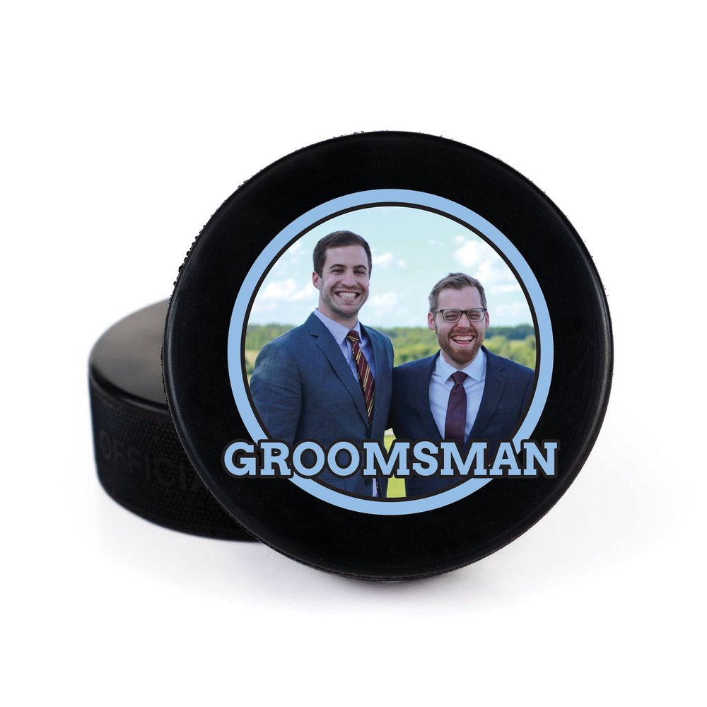 Buffalo Bottle Craft Groomsman Hockey Puck Gift for The Best Man Printed Puck - Official Size- Custom Wedding Hockey Puck Proposal Gift Ring Bearer, Officiant