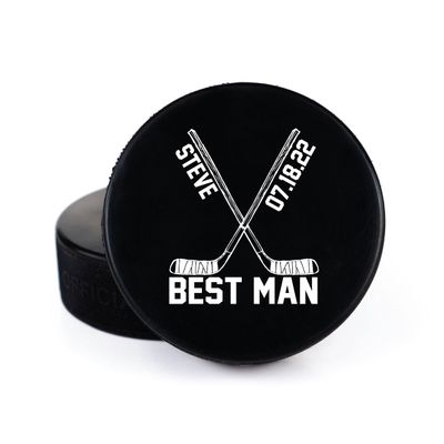 Buffalo Bottle Craft Groomsman Hockey Puck Gift for The Best Man Printed Puck - Official Size- Custom Wedding Hockey Puck Proposal Gift Ring Bearer, Officiant