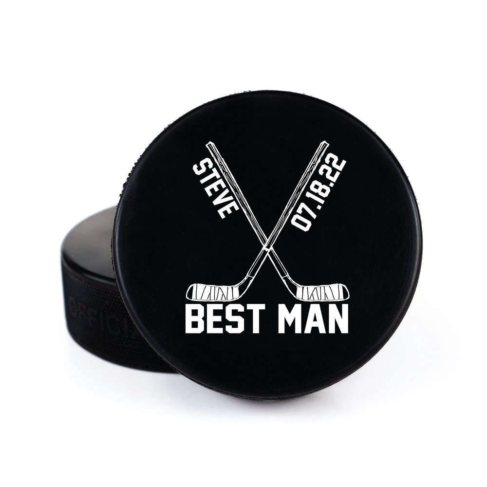 Buffalo Bottle Craft Groomsman Hockey Puck Gift for The Best Man Printed Puck - Official Size- Custom Wedding Hockey Puck Proposal Gift Ring Bearer, Officiant
