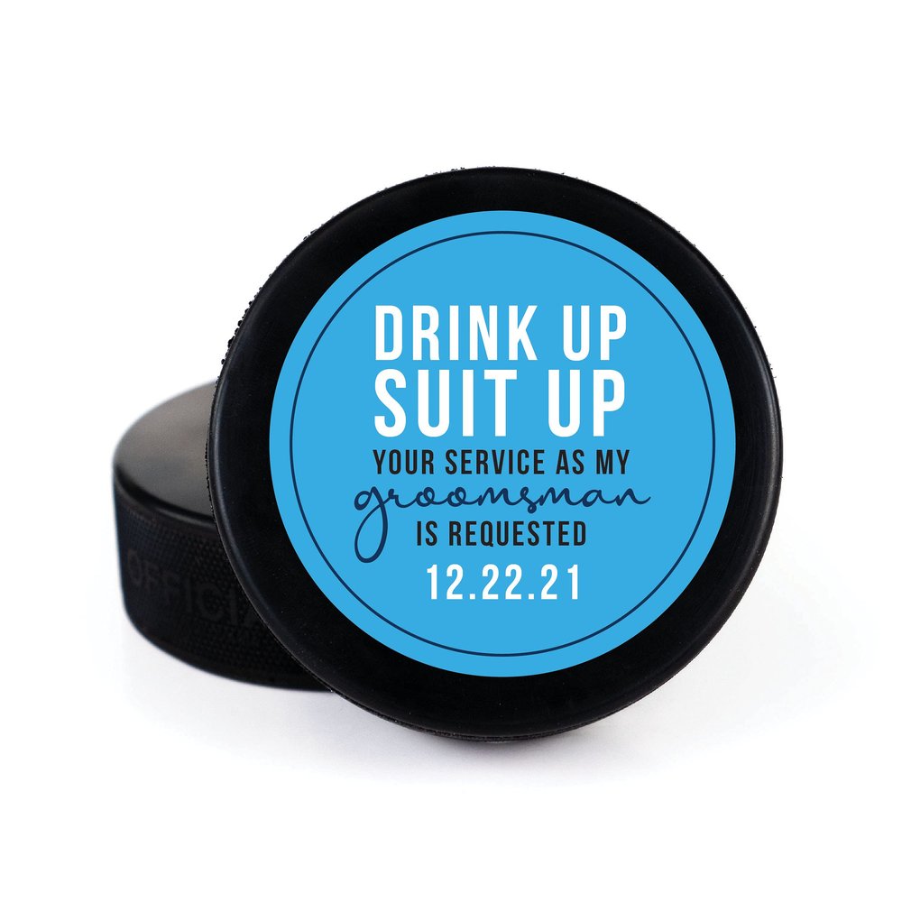 Buffalo Bottle Craft Groomsman Hockey Puck Gift for The Best Man Printed Puck - Official Size- Custom Wedding Hockey Puck Proposal Gift Ring Bearer, Officiant