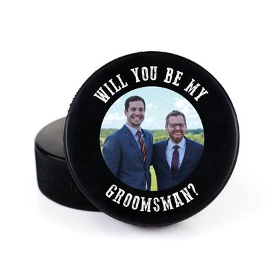 Buffalo Bottle Craft Groomsman Hockey Puck Gift for The Best Man Printed Puck - Official Size- Custom Wedding Hockey Puck Proposal Gift Ring Bearer, Officiant