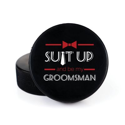 Buffalo Bottle Craft Groomsman Hockey Puck Gift for The Best Man Printed Puck - Official Size- Custom Wedding Hockey Puck Proposal Gift Ring Bearer, Officiant