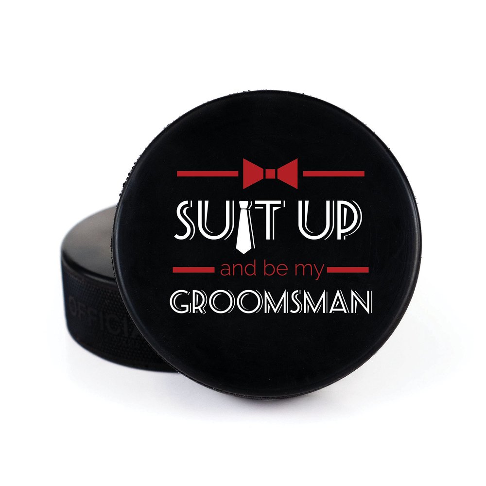 Buffalo Bottle Craft Groomsman Hockey Puck Gift for The Best Man Printed Puck - Official Size- Custom Wedding Hockey Puck Proposal Gift Ring Bearer, Officiant
