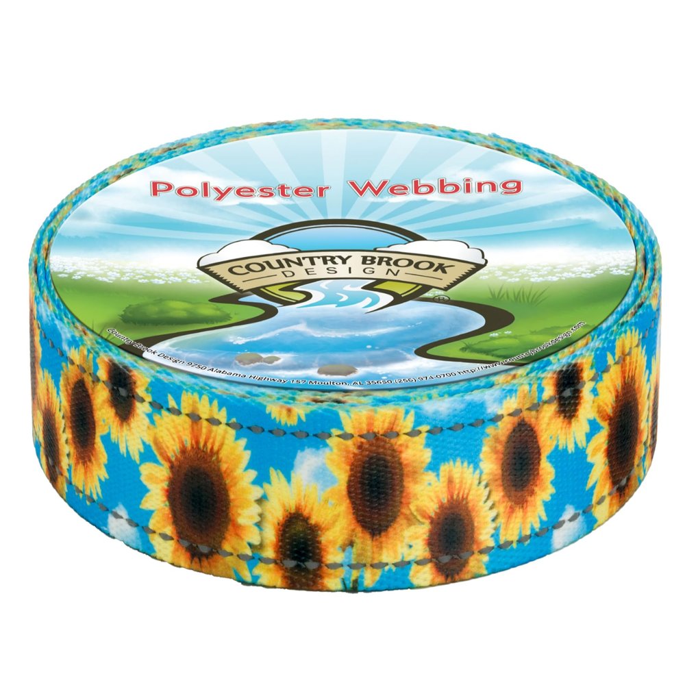 Country Brook Design - Sunflowers Reflective Polyester Webbing (1 Inch, 20 Yards)
