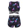 YONGHS Girls Swimming Gymnastics Sports Tankini Outfit Racerback Crop Top with Swim Shorts Rash Guard Black Horse A 16 Years view 2