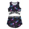 YONGHS Girls Swimming Gymnastics Sports Tankini Outfit Racerback Crop Top with Swim Shorts Rash Guard Black Horse A 16 Years view 3