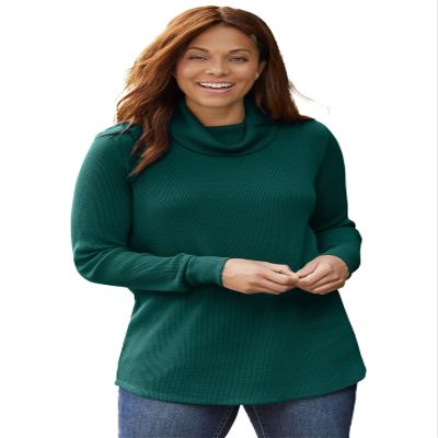 Woman Within Plus Size Thermal Turtleneck - 34/36, Emerald Green