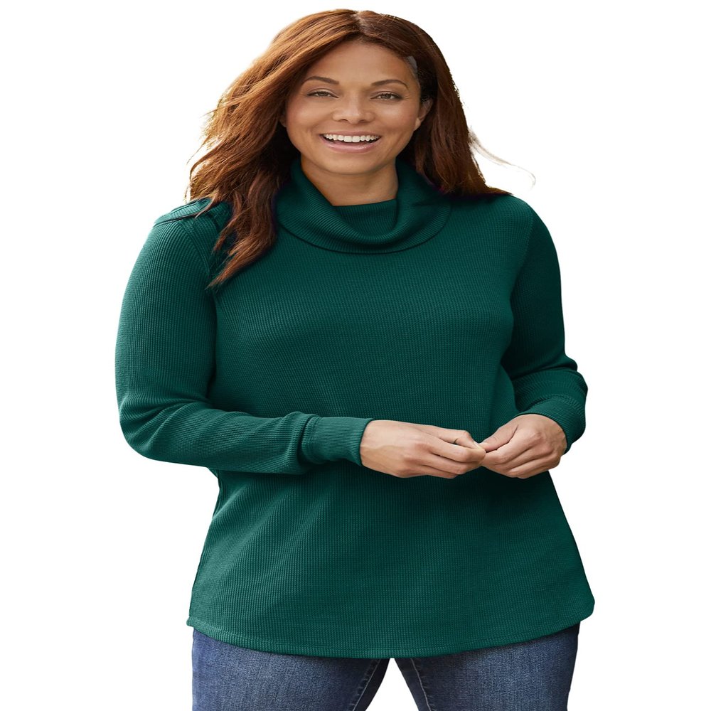 Woman Within Plus Size Thermal Turtleneck - 34/36, Emerald Green