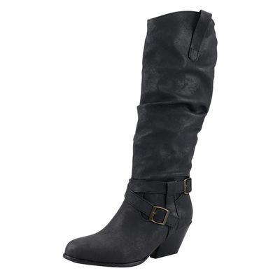 Hbeylia Knee High Boots For Women Fashion Casual Slouchy Ruched Round Toe Chunky Block High Heels Knee Length Boots Winter Fall Dress Stuffed Pull On Mid Calf Tall Boots For Ladies Halloween Decor