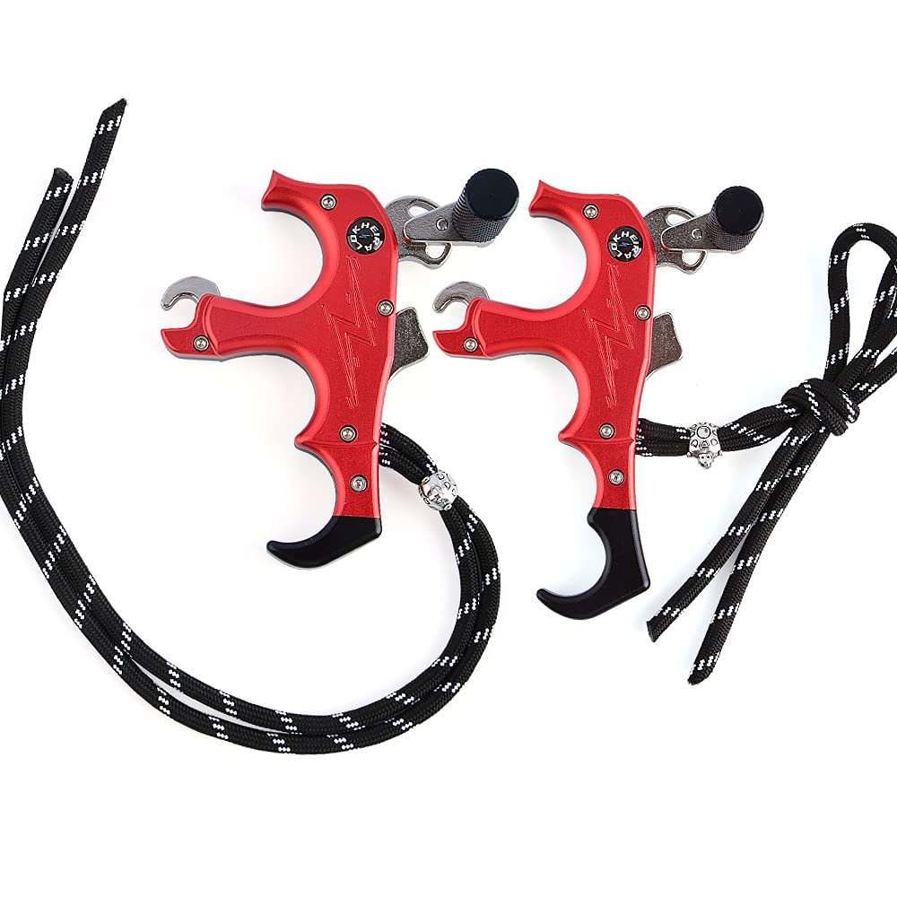 AMEYXGS Archery Release Aids 3/4 Fingers Automatic Compound Bow Release Trigger Thumb Release for Compound Bow Accessory (Red)