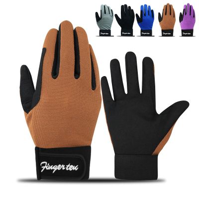 FINGER TEN Horse Riding Gloves Kids Boys Girls Equestrian Ride Youth 1/2 Pair, Color Black Blue Summer Comfortable Grip for Kid Age 5-13 (Kids-Brown, Medium)