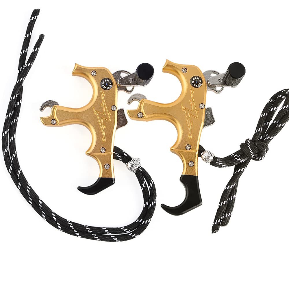 AMEYXGS Archery Release Aids 3/4 Fingers Automatic Compound Bow Release Trigger Thumb Release for Compound Bow Accessory (Gold)