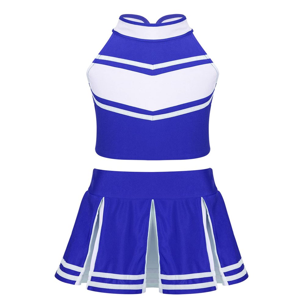 Nikiikoo Kids Girls Cheer Leader Costume Tank Tops and Pleated Mini Skirt Set Schoolgirls Uniform Dance Outfits Blue 14 Years