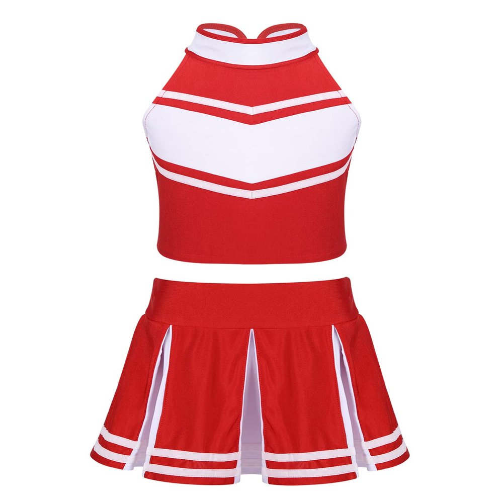 Nikiikoo Kids Girls Cheer Leader Costume Tank Tops and Pleated Mini Skirt Set Schoolgirls Uniform Dance Outfits Red 14 Years