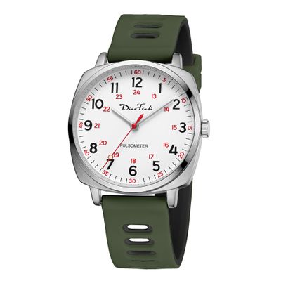 Diaofendi Waterproof Nurse Watch for Medical Professionals,Women Men, 24 Hour with Second Hand, Military Time Easy to Read Dial (Silver-ArmyGreen Black)
