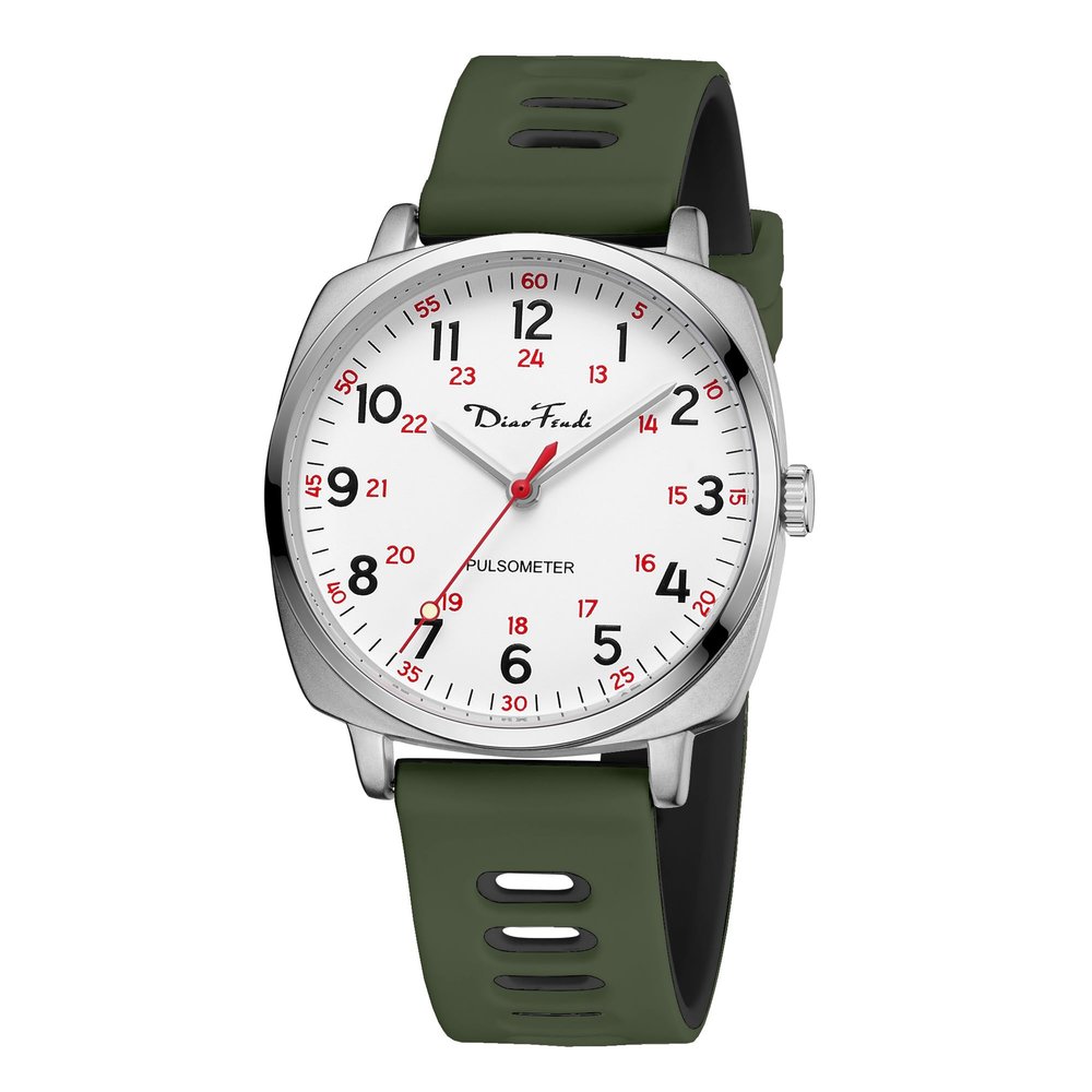 Diaofendi Waterproof Nurse Watch for Medical Professionals,Women Men, 24 Hour with Second Hand, Military Time Easy to Read Dial (Silver-ArmyGreen Black)