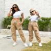 AOWKULAE Big Girls Cargo Pants, Drawstring Elastic Waist Loose Tapered Cargo Jogger Pants with Multi Pockets for Girl, Khaki, 11-12 Years = Tag 160 view 2