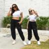 AOWKULAE Big Girls Cargo Pants, Drawstring Elastic Waist Loose Tapered Cargo Jogger Pants with Multi Pockets for Girl, Black, 9-10 Years = Tag 150 view 2
