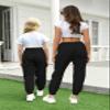 AOWKULAE Big Girls Cargo Pants, Drawstring Elastic Waist Loose Tapered Cargo Jogger Pants with Multi Pockets for Girl, Black, 9-10 Years = Tag 150 view 3