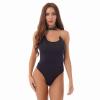 Alvivi Women's Halter Neck O Ring Choker Chain High Cut Bodysuit One Piece Bikini Monokini Swimsuit Black Small view 3
