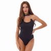Alvivi Women's Halter Neck O Ring Choker Chain High Cut Bodysuit One Piece Bikini Monokini Swimsuit Black Small view 4