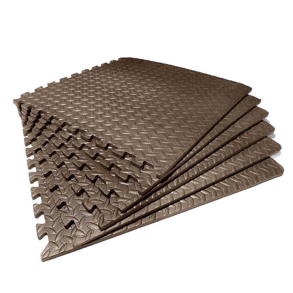 XQKXHZ Exercise Mat with EVA Foam Interlocking Tiles for Home Gym Protecting Floor, Puzzle Interlocking Exercise Foam Mats/Tiles for Home, Garage, Babies Playroom, 60 x 60 x 1cm, Brown,9pcs