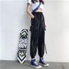 RFXZSAQD Women Cargo Harem Pants, Punk Pockets Jogger Trousers with Chain, Harajuku Elastics High Waist Streetwear Black view 4