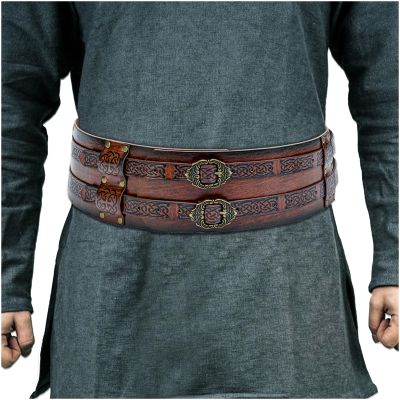 HiiFeuer Viking Wide Armor Corset Belt, Medieval Faux Leather Knight LARP Costume (Brown)