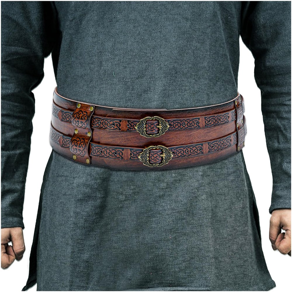 HiiFeuer Viking Wide Armor Corset Belt, Medieval Faux Leather Knight LARP Costume (Brown)