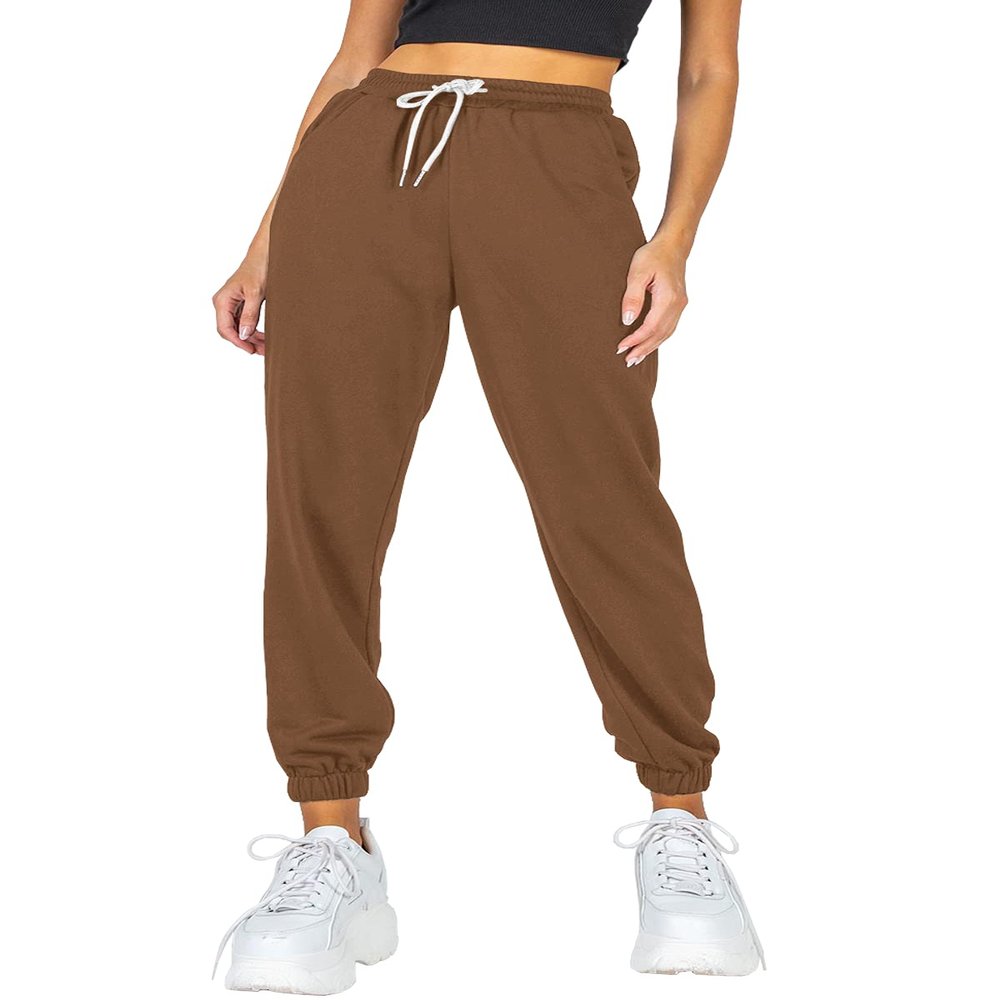 AUTOMET Women's Cinch Bottom Sweatpants Athletic Joggers Lounge Pants with Pockets Coffee XXL