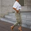 Casual Cargo Stacked Pants, Women Spring Autumn High Waist Harem Pants, Pocket Sweat Pants Jogger Trousers Army Green view 2