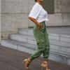 Casual Cargo Stacked Pants, Women Spring Autumn High Waist Harem Pants, Pocket Sweat Pants Jogger Trousers Army Green view 3