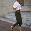 Casual Cargo Stacked Pants, Women Spring Autumn High Waist Harem Pants, Pocket Sweat Pants Jogger Trousers Army Green view 4
