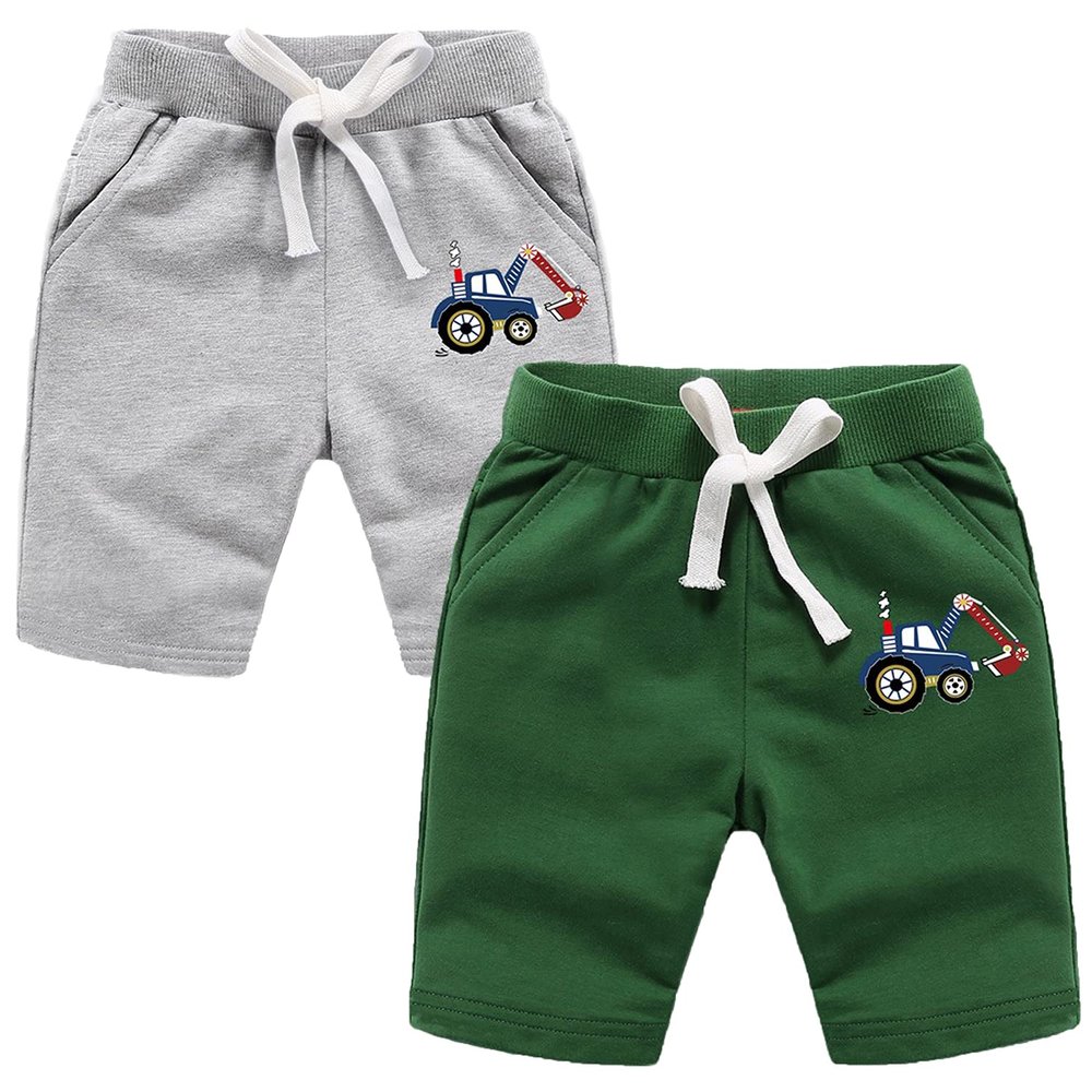 EISHOW 2-Pack Baby Boys Girls Shorts Basketball Soccer Funny Print Short Pants Soft Cotton Shorts with Drawstring Pockets