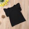 Qiylii Kids Baby Girl Plain Tee Shirts Ruffle Short Sleeve Basic Cotton T-Shirt Tops Blouse Clothes for Toddler (Black, 3-4 Years) view 2