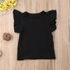 Qiylii Kids Baby Girl Plain Tee Shirts Ruffle Short Sleeve Basic Cotton T-Shirt Tops Blouse Clothes for Toddler (Black, 3-4 Years) view 3