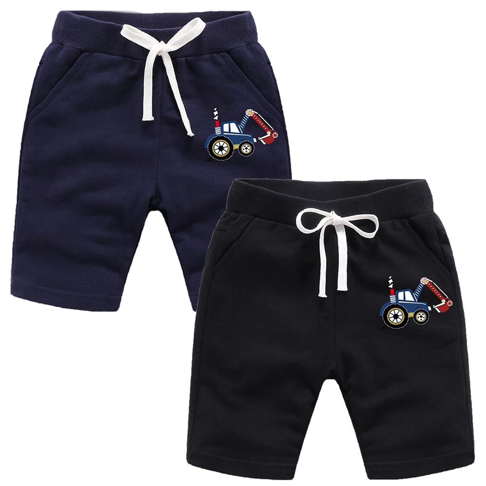 EISHOW 2-Pack Baby Boys Girls Shorts Basketball Soccer Funny Print Short Pants Soft Cotton Shorts with Drawstring Pockets