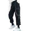 RFXZSAQD Women Cargo Harem Pants, Punk Pockets Jogger Trousers with Chain, Harajuku Elastics High Waist Streetwear Black view 1