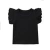 Qiylii Kids Baby Girl Plain Tee Shirts Ruffle Short Sleeve Basic Cotton T-Shirt Tops Blouse Clothes for Toddler (Black, 1-2 Years) view 1