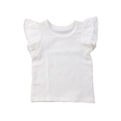Qiylii Kids Baby Girl Plain Tee Shirts Ruffle Short Sleeve Basic Cotton T-Shirt Tops Blouse Clothes for Toddler (White, 3-4 Years)