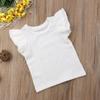 Qiylii Kids Baby Girl Plain Tee Shirts Ruffle Short Sleeve Basic Cotton T-Shirt Tops Blouse Clothes for Toddler (White, 3-4 Years) view 2