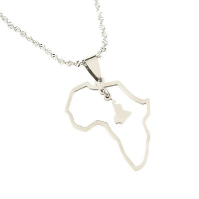 Africa Map Necklace Cameroon Map Pendant Necklaces Gold Color Jewelry Map Cameroun Cameroonians Gift (silver)